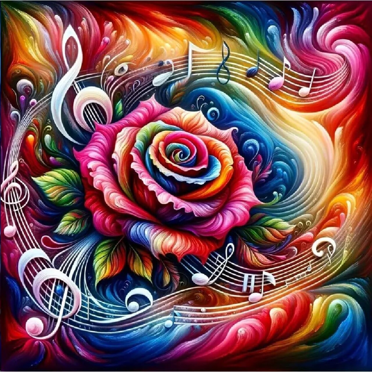 Music Diamond Painting Kits for Adults,5D Rainbow Rose Diamond Art Kits for Beginners,DIY Full Drill Diamond Gem Art with Painting Kits for Home Wall Decor 12 x 12 Inch Music Rose